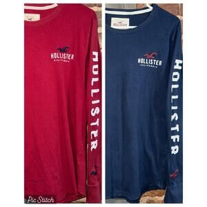 Hollister Y2K Long Sleeve Tee Bundle Sz M Red Blue Logo Mall Goth 2000s EUC